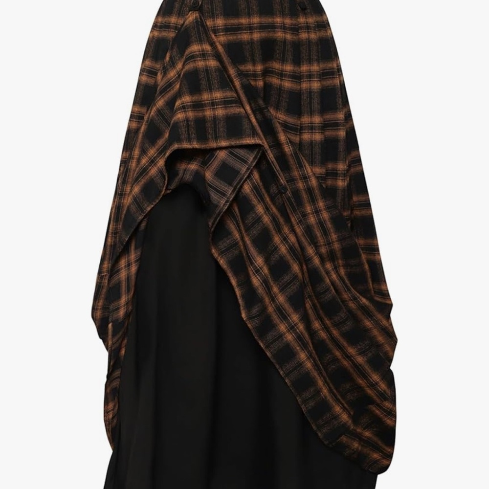Plaid A-Line Skirt - Black and Brown - Picture 2 of 2